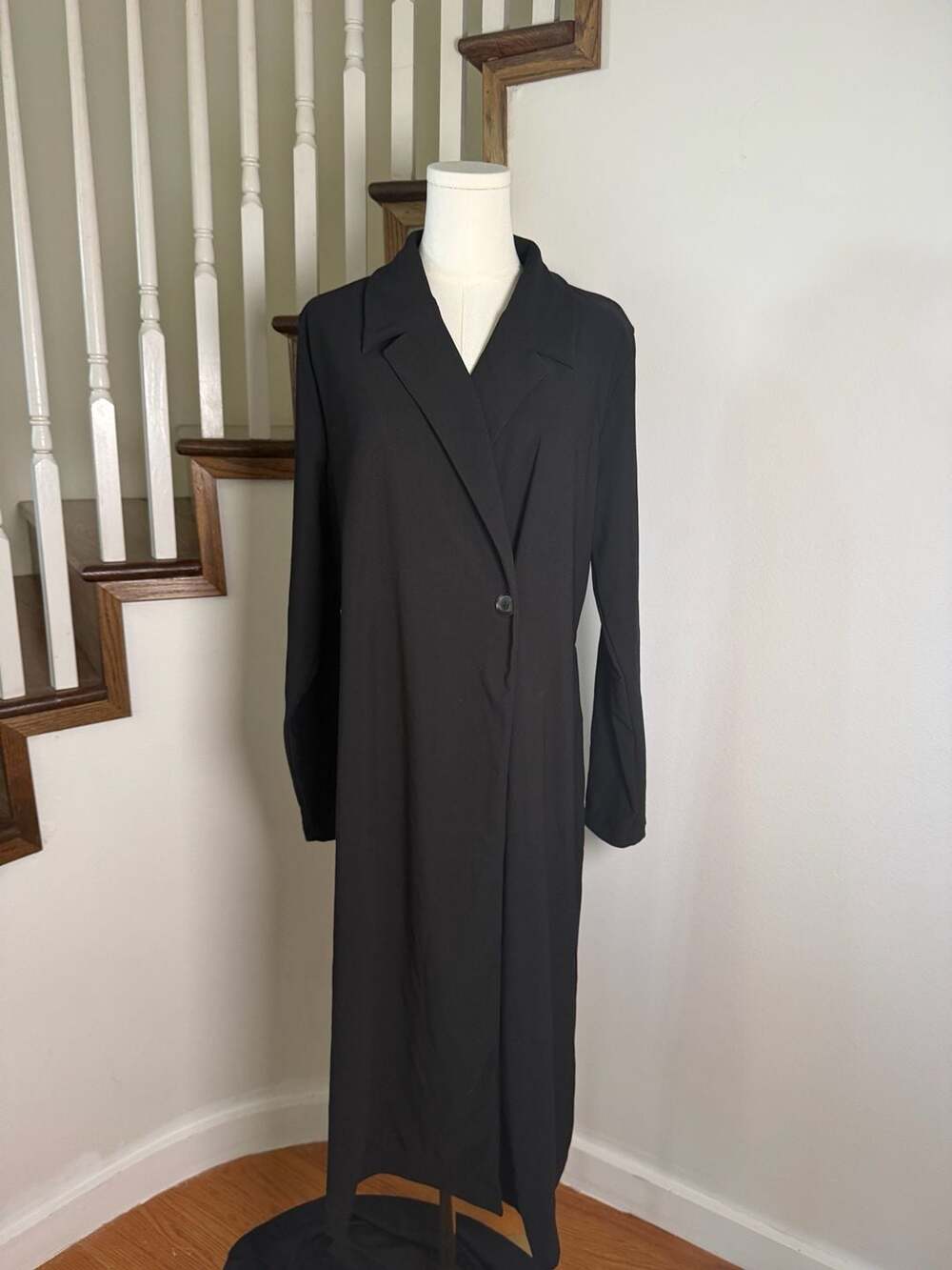 Halara Long Coat Dress Size XL Black Single Button Blazer Dress